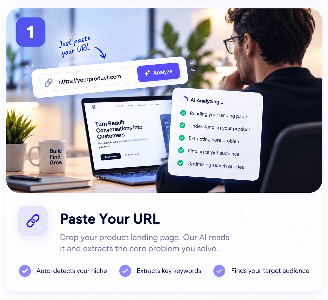 Paste your product URL to start finding leads